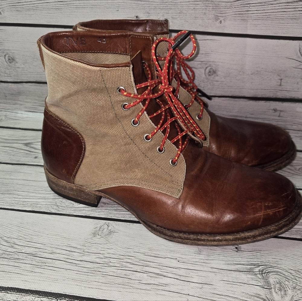 Peter Nappi Italian Leather & Canvas Lace-Up Boots EU 43 US Men’s 10